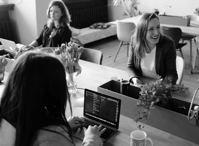 women working at a table